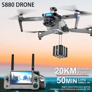 רחפן לדיג מקצועי S880 PRO MAX עם מצלמה 8K, בעל 3 צירים, WiFi 5G, מברשות אלחוטי, בקרת מסך RC Quadcopter לדיג מקצועי ופתיון